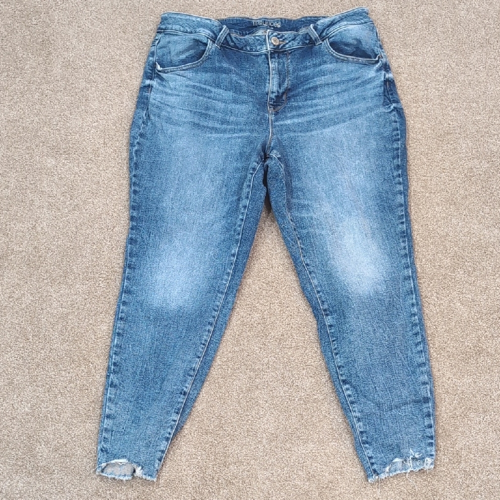 Maurices Distressed Blue High Rise Cropped Jeans